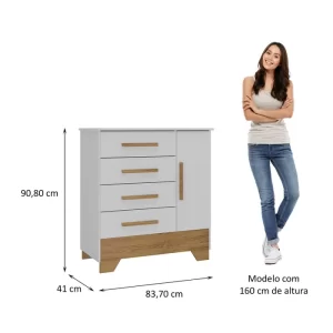Quarto Infantil Completo Guarda Roupa 4 Portas 2 Gavetas com Cômoda Liz Espresso Móveis Branco Fosco/Nature - Image 7