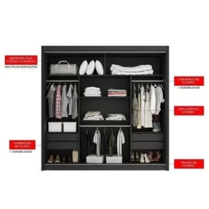 Guarda-Roupa Casal 3 Portas 4 Gavetas 188,5cm Viena - Preto - Image 3