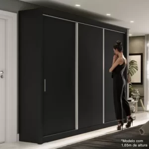 Guarda-Roupa Casal 3 Portas 4 Gavetas 188,5cm Viena - Preto - Image 4