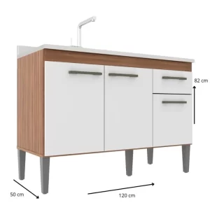 Balcão de Pia 120cm Realeza 3 Portas e 1 Gaveta Branco - Image 3