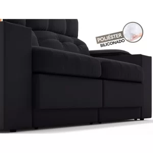 Sofá com Porta Copos e Carregador USB Eureka 1,70m Assento Retrátil e Reclinável Velosuede Preto - Image 5