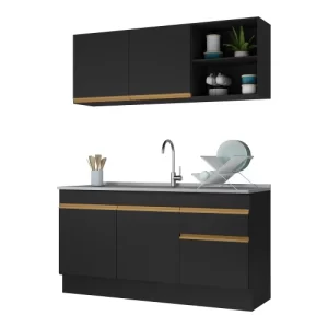 Cozinha Compacta com Rodapé Veneza MP2114 com Armário e Balcão Preta Preto - Image 6