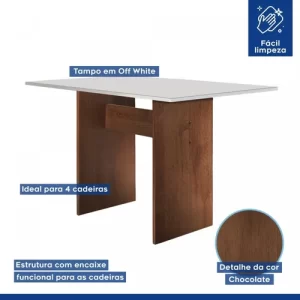 Conjunto Sala de Jantar Mesa e 2 Cadeiras Caroline Cel Móveis Chocolate/Off White/Tecido Pena - Image 3