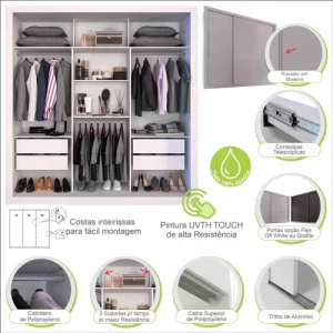 Guarda-Roupa Casal 3 Portas 4 Gavetas Costa Rica Sallêto Móveis Branco - Image 4