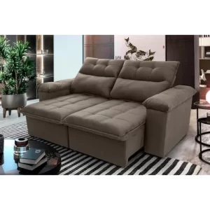Sofá RetrátilReclinável Verona 1,50m Suede Velut Tabaco c Molas no Assento - King House Tabaco