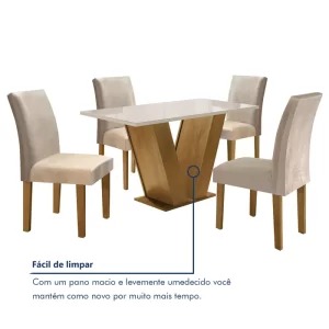 Conjunto Sala de Jantar Mesa Tampo de Vidro 4 Cadeiras Espanha Yescasa Ypê/Off White/Tecido Pena - Image 8