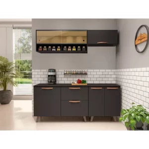 Cozinha Compacta 4 Peças 7 Portas 1 Gaveta com Balcão Emília Thela Preto - Image 3