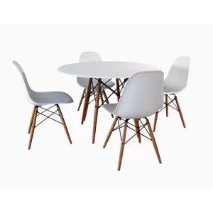 Conjunto de Mesa de Jantar Eames Eiffel Redonda 90cm Tampo de Madeira Branco com 4 Cadeiras Brancas - Image 2