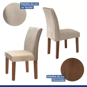 Conjunto Sala de Jantar Mesa Tampo Redondo Plus 4 Cadeiras Valsa ChocolateSuede Pena - Image 3