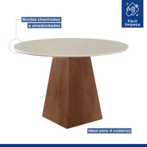 Conjunto Sala de Jantar Mesa Tampo Redondo Plus 4 Cadeiras Valsa ChocolateSuede Pena - Image 4
