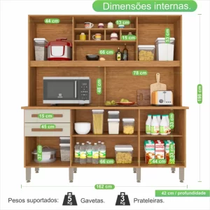 Armário para Cozinha 6 Portas 2 Gavetas Luna Plus Cinamomo/Off White - Image 4
