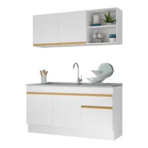 Cozinha Compacta com Rodapé MP2114 com Armário e Balcão Branca Branco - Image 3