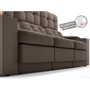 Sofá com Porta Copos e Carregador USB Eureka 2,30m Assento Retrátil e Reclinável Velosuede Marrom - Image 5