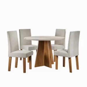 Conjunto Mesa de Jantar Redonda Spirit com 4 Cadeiras Viero Móveis Pinho/Bege - Image 3