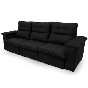 Sofá RetrátilReclinável Verona 2,30M Suede Velut Preto com Molas No Assento - King House Preto - Image 4