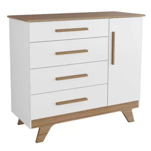 Cômoda Infantil 1 Porta 4 Gavetas em MDF Kakau Retrô Móveis Peroba Branco Brilho/Carvalho - Image 4