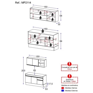 Cozinha Compacta com Rodapé Veneza MP2114 com Armário e Balcão Preta Preto - Image 3