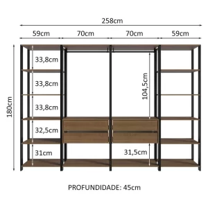 Guarda-roupa Closet Modulado Valencia 4 Gavetas 258cm Rustic/preto Madesa 01 Marrom - Image 3