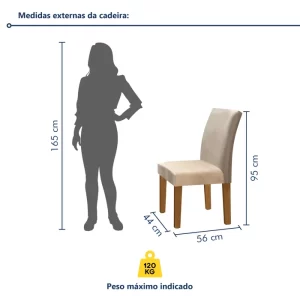 Conjunto Sala de Jantar Mesa Tampo de Vidro 4 Cadeiras Espanha Yescasa Ypê/Off White/Tecido Pena - Image 10