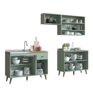 Cozinha Completa com Armário e 2 Balcões Atena 5 Casamia - Verde Bellagio e Snow - Image 3