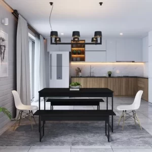 Conjunto Mesa de Jantar com 2 Bancos Estilo Industrial Active Yescasa Preto Onix - Image 2