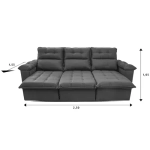 Sofá RetrátilReclinável Verona 2,30M Suede Velut Cinza com Molas No Assento - King House Cinza - Image 4