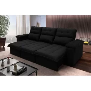 Sofá RetrátilReclinável Verona 2,30M Suede Velut Preto com Molas No Assento - King House Preto