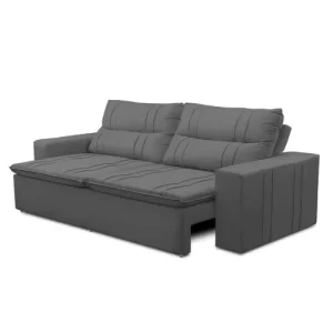 Sofá Retrátil e Reclinável 2 lugares com Molas 1,50m Ester Suede Cinza Adonai Estofados Cinza - Image 2