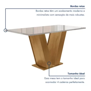 Conjunto Sala de Jantar Mesa Tampo de Vidro 4 Cadeiras Espanha Yescasa Ypê/Off White/Tecido Pena - Image 4
