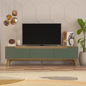 Rack para TV até 75 Polegadas 180cm 2 Portas 1 Gaveta Liverpool Yescasa CarvalhoMenta