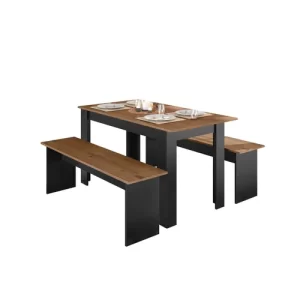 Conjunto Sala de Jantar 1 Mesa 135cm 2 Bancos Primor Zanzini Natura/Preto - Image 2