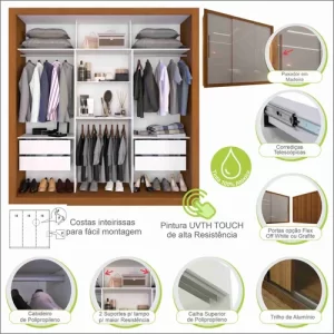 Guarda-Roupa Casal 3 Portas 4 Gavetas Costa Rica Sallêto Móveis Cinamomo/Off-White - Image 4