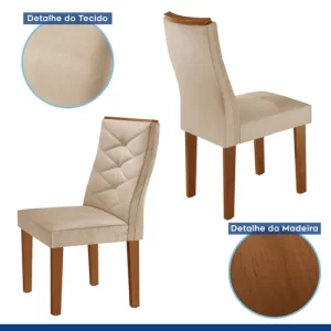 Conjunto Sala de Jantar Mesa Tampo Redondo Plus 100x100cm com 4 Cadeiras Barcelona Yescasa Cinamomo/Off White/Suede Pena - Image 5