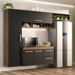Cozinha Compacta Lua 4 Portas 2 Gavetas Castanho/Onix Castanho/Onix
