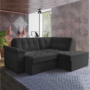 Sofá de Canto Retrátil 5 Lugares Grécia Cinza Suede
