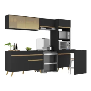 Cozinha Completa 5 Peças com Armário e Balcão Mp3714 Veneza Gb Preta Preto - Image 4