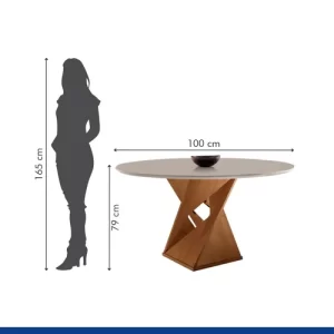 Conjunto Sala de Jantar Mesa Tampo Redondo Plus 100x100cm com 4 Cadeiras Barcelona Yescasa Cinamomo/Off White/Suede Animale - Image 6