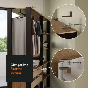 Guarda-roupa Closet Modulado Valencia 4 Gavetas 258cm Rustic/preto Madesa 01 Marrom - Image 6