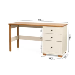 Escrivaninha 150cm 3 Gavetas Tampo Pés em Madeira Maciça Pinus Ananda Off-White/Mel - Image 2
