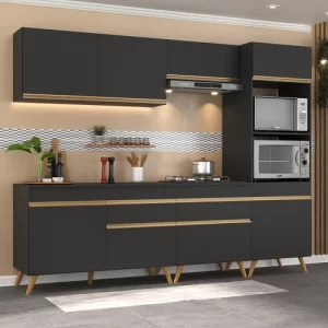 Cozinha Completa 5 Peças com Armário e Balcão Mp3713 Veneza Gb Preta Preto