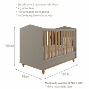 Berço Mini Cama Bala de Goma Espresso Móveis FendiNature - Image 4