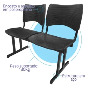 Cadeira Iso Longarina Polipropileno 2 Lugares Preta - Image 2