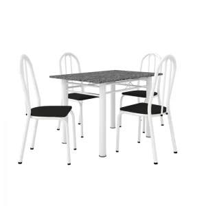Conjunto Sala de Jantar Mesa Tampo Granito Retangular e 4 Cadeiras Monique Branco/preto - Image 2