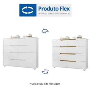 Cômoda 8 Gavetas Doble Albatroz Móveis Branco - Image 4