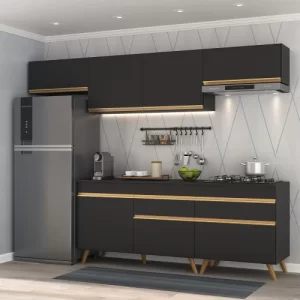 Cozinha Completa 5 Peças com Armário e Balcão Mp3708 Veneza Gb Preta Preto