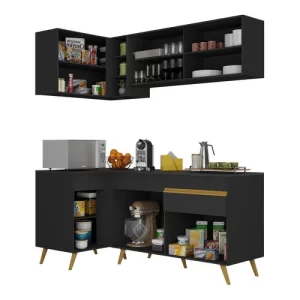 Cozinha Compacta de Canto Veneza MP2056 com Armário e Balcão Preta Preto - Image 4