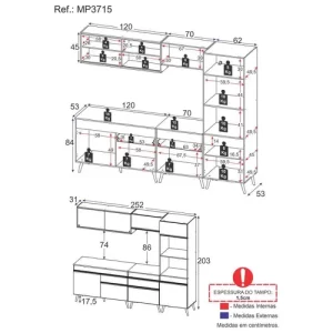 Cozinha Completa 5 Peças com Armário e Balcão Mp3715 Veneza Gw Multimóveis Branca Branco - Image 6