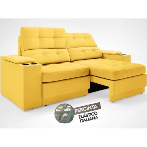 Sofá com Porta Copos e Carregador USB Eureka 1,70m Assento Retrátil e Reclinável Velosuede Canário - Image 6