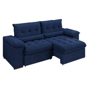 Sofá 3 Lugares Retrátil e Reclinável Arezzo Veludo Azul - Image 5