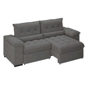 Sofá 3 Lugares Retrátil e Reclinável Arezzo Veludo Cinza - Image 2
